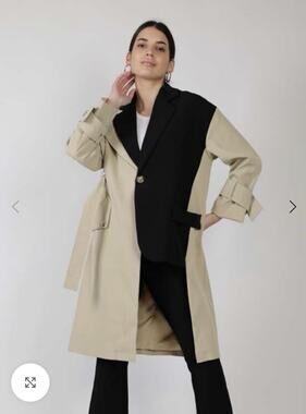 REHAB LAB Asymmetrical Trench Coat Blazer Mix Khaki Black Women's Size S